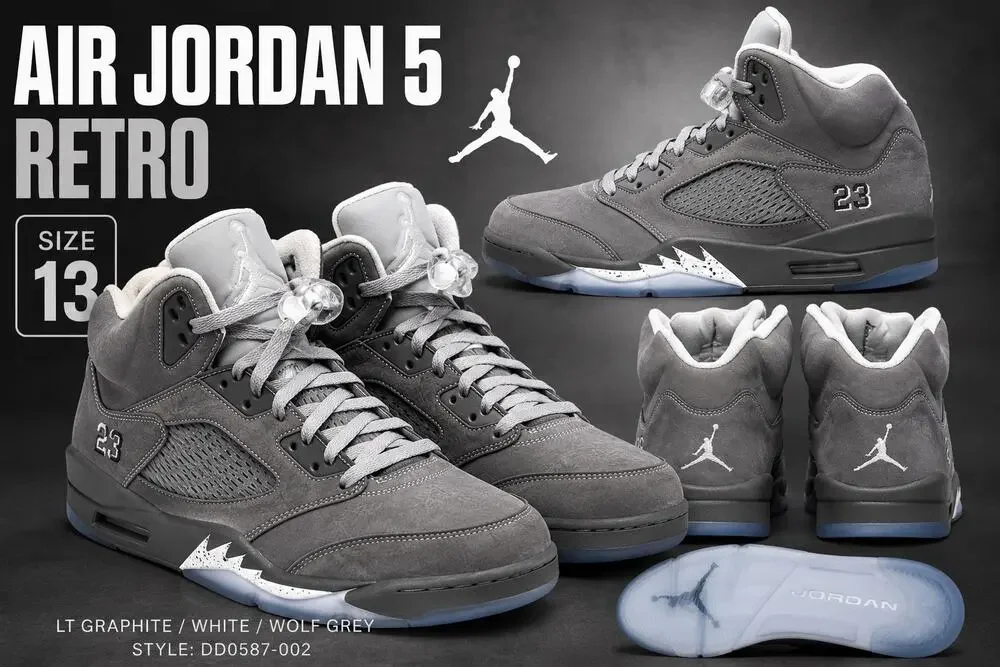 Nike Air Jordan 5 Retro Wolf Grey Size 13 DD0587-002 BRAND NEW AUTHENTIC